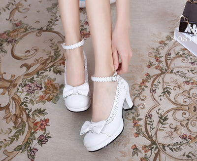 Sosic~Shattered Star Steps~Sweet Lolita Cute Students Round Toe High Thick Heel white 33 