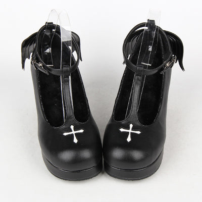 Angelic Imprint~Gothic Lolita Wings and Cross Shoes for Chistmas 36 black velvet lining 