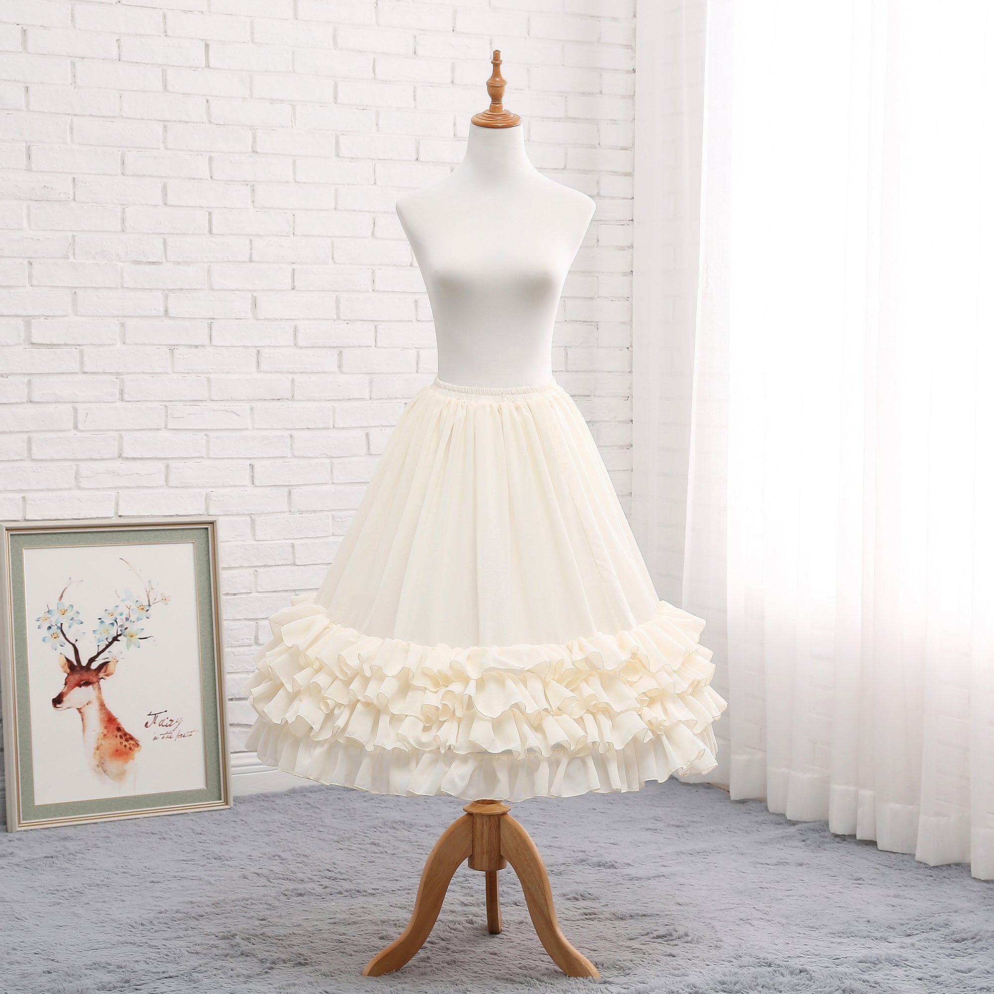 Manyiluo - Elegant Lolita A-type Carmen Adjustable Fishbone Petticoat ivory