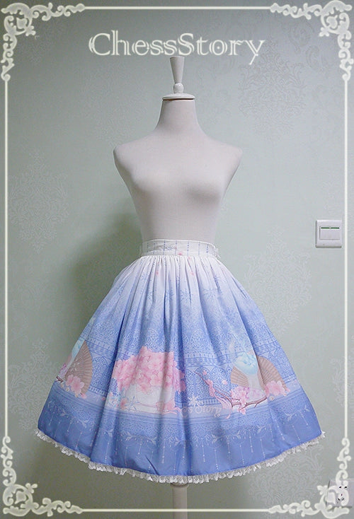 Chess Story~Peachblossom And Snow~Elegant Lolita Printed SK Dress M creamy white 