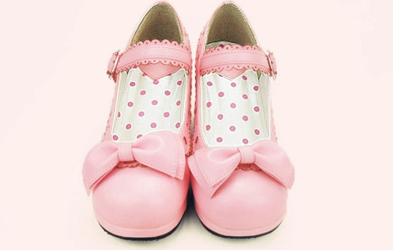 Sosic - Sweet Lolita Heel Shoes Butterfly Bow Shoes 34 Pink