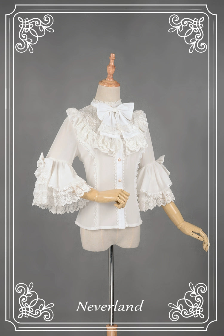 Soufflesong~Secret Garden~Elegant Lolita Short Sleeve Peter Pan Collar Shirt S white 