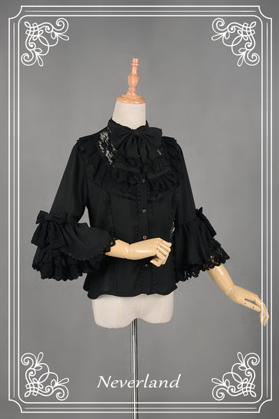 Soufflesong~Secret Garden~Elegant Lolita Short Sleeve Peter Pan Collar Shirt S black 
