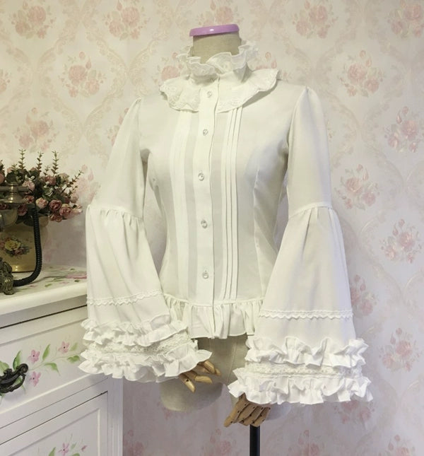 Princess tailor lolita - Hime-Sleeve Gothic Lolita Blouse, Adjustable Cuffs White S