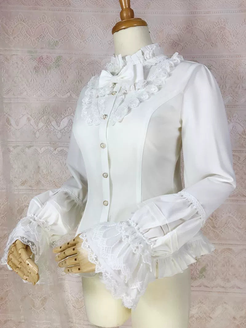 (BFM)Yilia Lolita~Elegant Lolita Shirt Stand Collar Long Puff Sleeve Blouse   