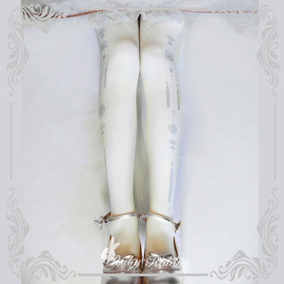 Ruby Rabbit~Qi Lolita Velvet Tassel and Jewelry Print Pantyhose L beige-sliver 