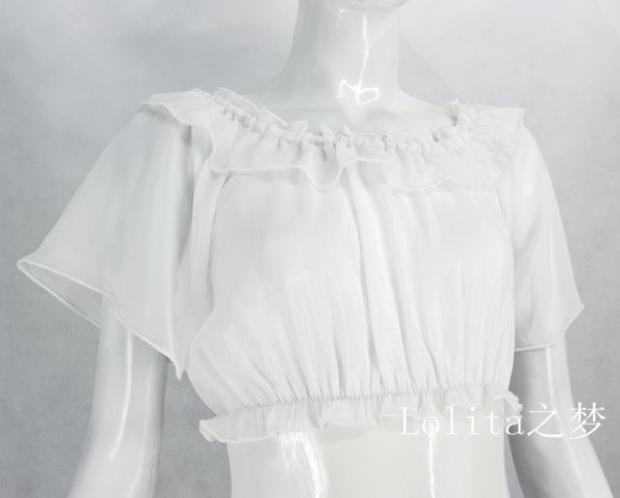 Sweet Angel - Daily Lolita Flutter Sleeve Shirt Multicolors One Size white