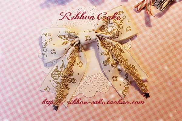 Ribbon Cake~Retro Lolita Star and Angel Print Hair Clip   