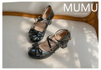 Mumu~Girls' Dinner~Sweet Lolita High-Heeled Bows Shoes Multicolors   