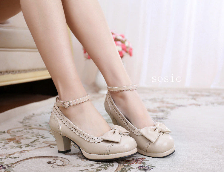Sosic~Shattered Star Steps~Sweet Lolita Cute Students Round Toe High Thick Heel beige 33 