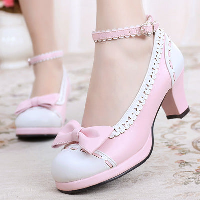 Sosic~Shattered Star Steps~Sweet Lolita Cute Students Round Toe High Thick Heel light pink 33 