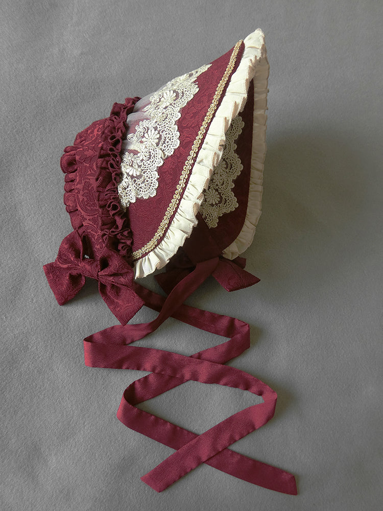 Henrietta - Victoria Doll - Vintage Lolita Adjustable Bonnet Multicolor adjustable burgundy bonnet