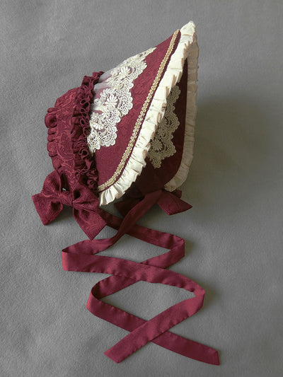 Henrietta~Victoria Doll~Vintage Lolita Adjustable Bonnet Multicolor adjustable burgundy bonnet 