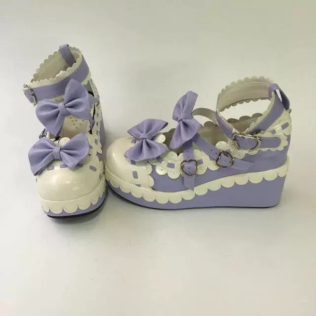 Antaina~Sweet Lolita Shoes Platform Shoes Multicolor 37 Purple white matte [Heel - 6cm back 3cm front] 