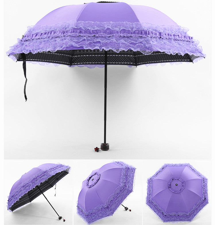 Qiteng - Daily Lolita Lace Princess Sunshade Parasol C version vinyl thickened purple