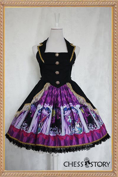 Chess Story~Doll Theater~Elegant Lolita Vest JSK Black-purple Theater Print black-purple M 
