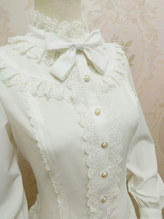 Yilia Lolita - Stand Collar Classic Lolita Blouse Milky White XS