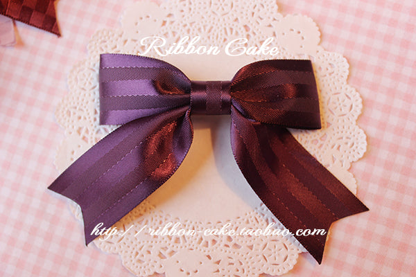 Ribbon Cake~Retro Lolita Bow Hair Clips Multicolors a dark purple (striped) hair clip  