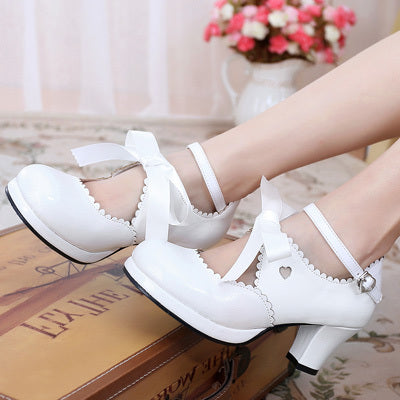 Sosic~Qing Mengnuo~Elegant Lolita Satin High Heel Handmade Shoes white color 33