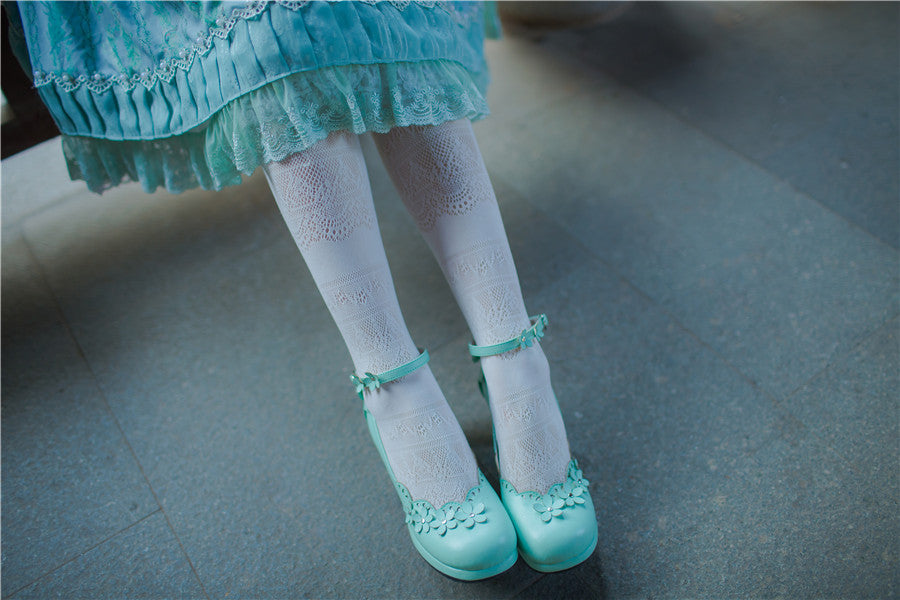 Sosic - Peony Petal - Original Petal Bow High Thick Sweet Lolita Small Leather Shoes