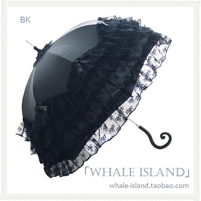 (BFM)Whale Island~Laraine~Gorgeous Lolita Parasol Lace Umbrella Lolita Long Umbrella Black  