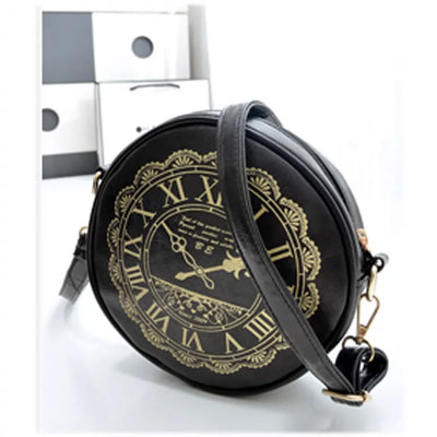 (BFM)Kira~Alice Clock~Kawaii Lolita Shoulder Bag Round Lolita Crossbody Bag Black  