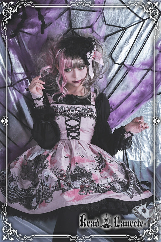 Krad Lanrete~Gothic Lolita JSK Bat Print Multicolors M JSK2 short high waist pink