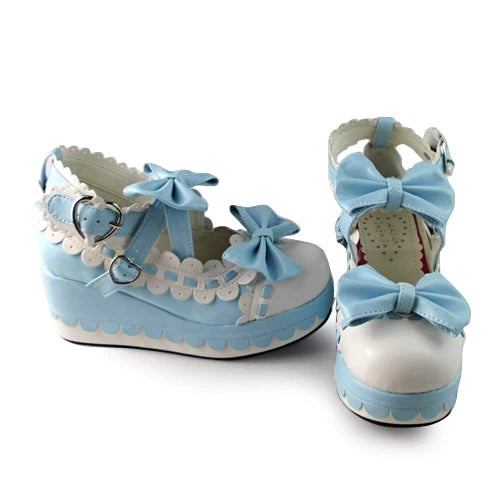Antaina~Sweet Lolita Shoes Platform Shoes Multicolor 37 Blue white matte flat [Heel - 7cm back 3cm front] 