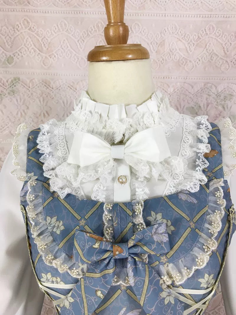 Yilia Lolita - Elegant Lolita Shirt Stand Collar Long Puff Sleeve Blouse