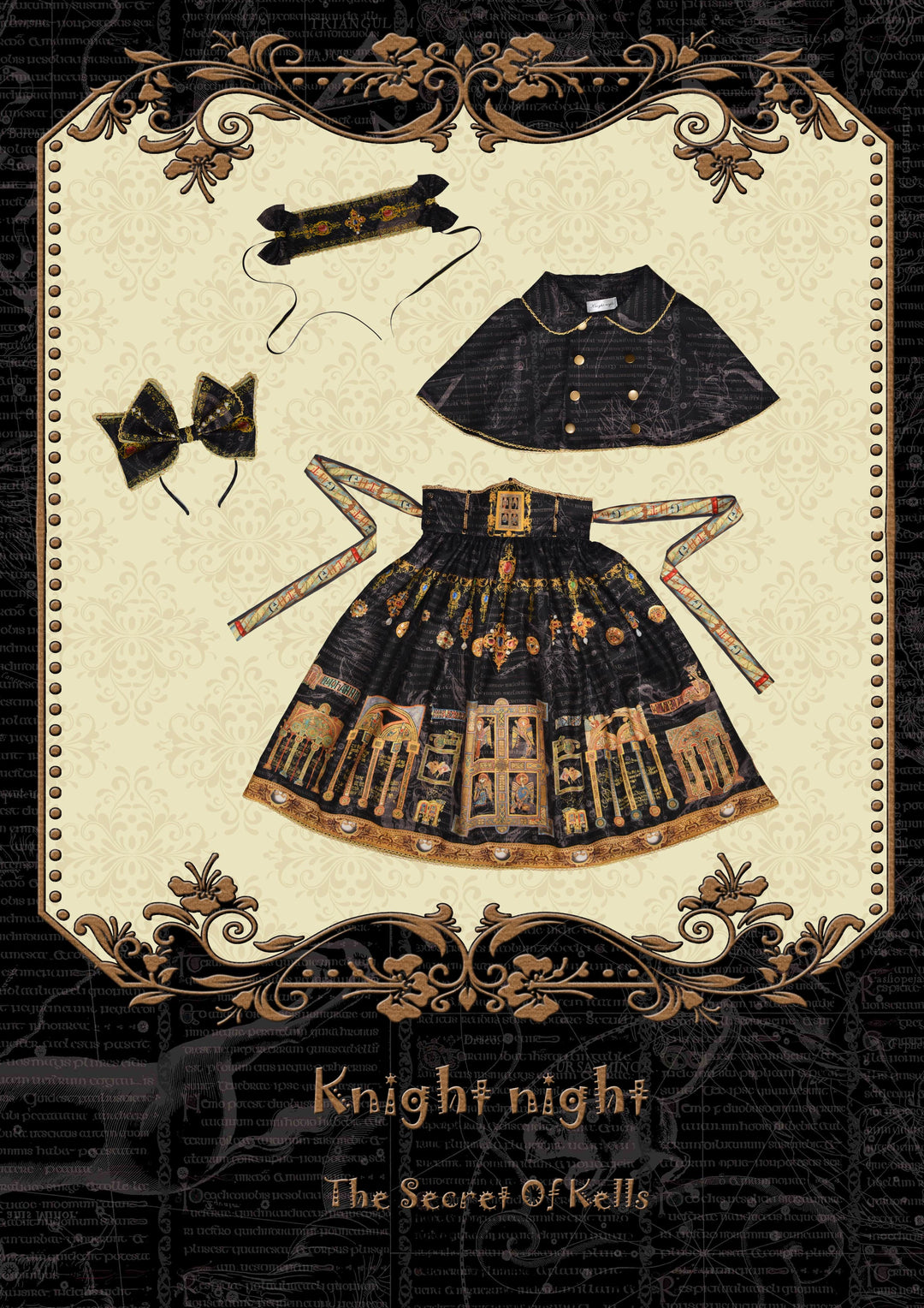 Knight Night~The Secret of Kells~Elegant Lolita Cape Short Lolita Cloak Free size Black 