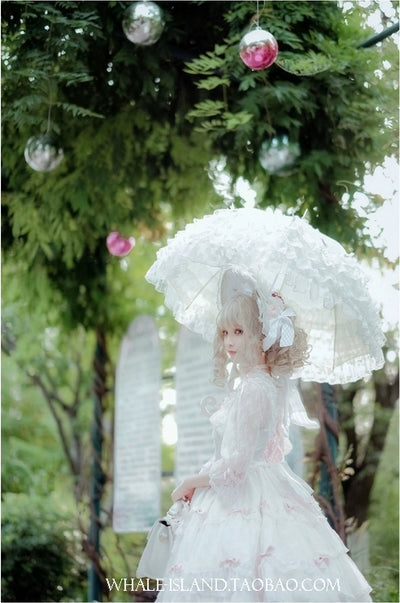 (BFM)Whale Island~Laraine~Gorgeous Lolita Parasol Lace Umbrella Lolita Long Umbrella   