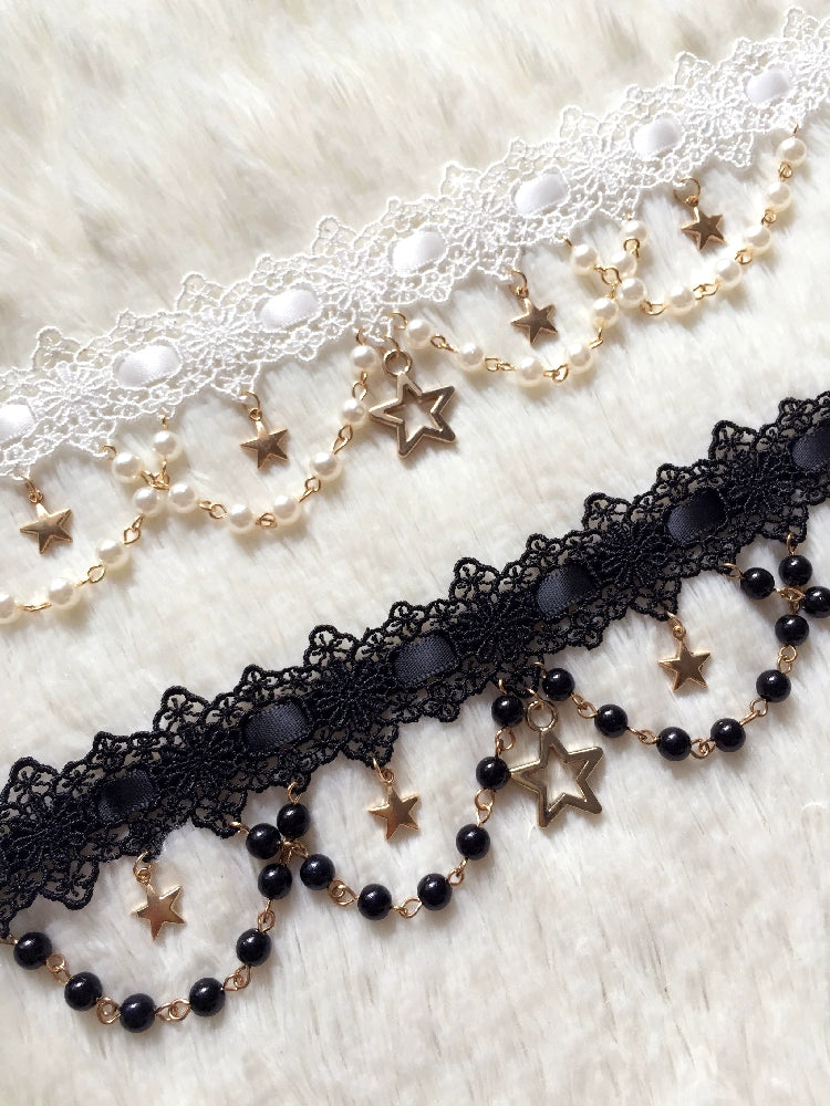 Sakuya Lolita - Whisper of Stars - Vintage Lolita Headdress Large Bow KC black necklace
