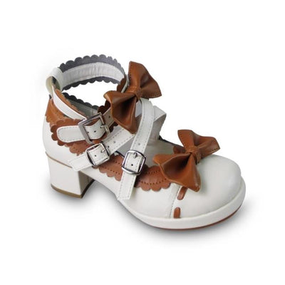 (Buyforme)Antaina~Lolita Punk Bow Mid-Heel Multicolor Shoes 36 light coffee with white (heel back 4.5cm front 1cm) 