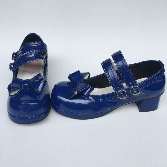 Antaina~Sweet Lolita Shoes Maid Style Lolita Shoes Navy blue matte 34 