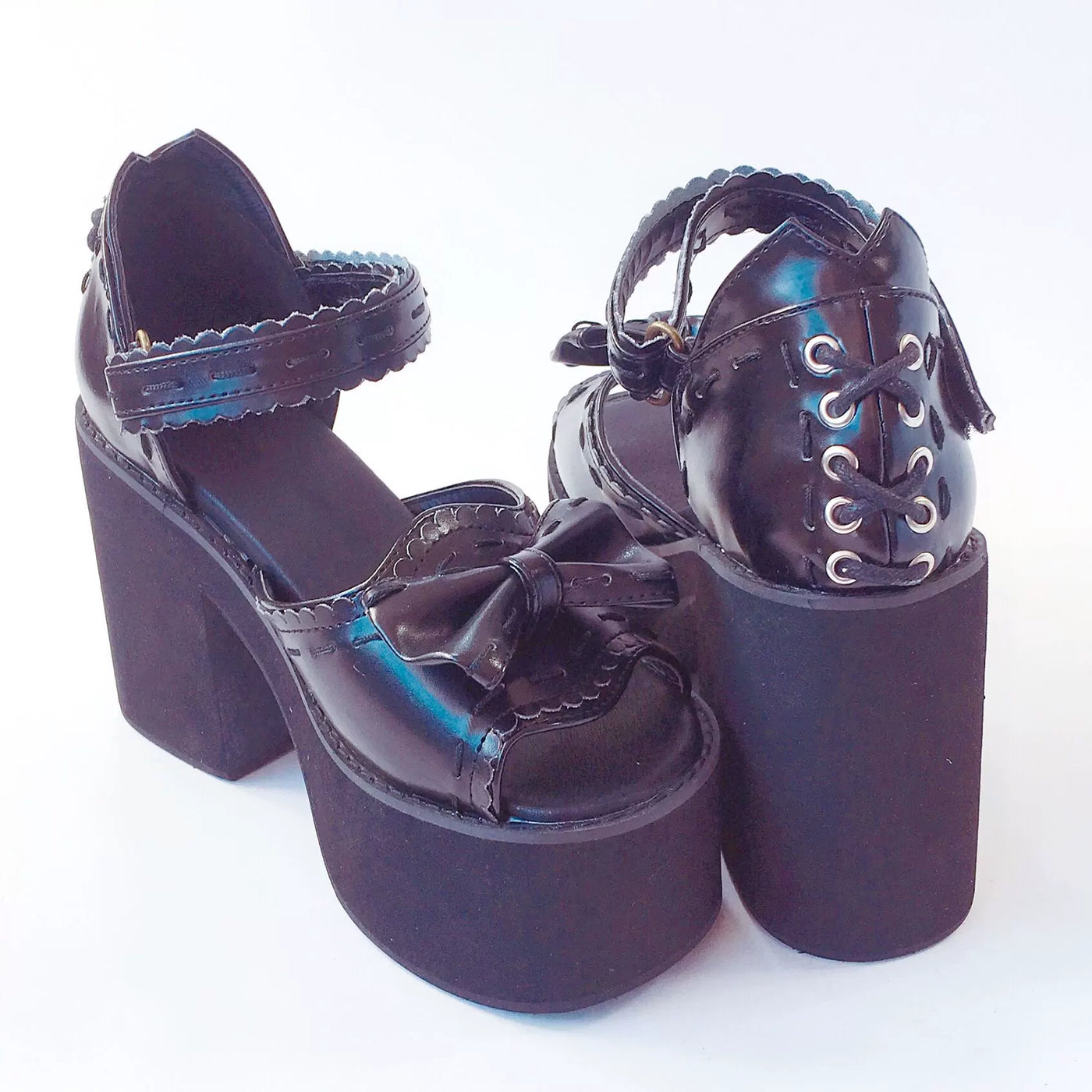 (BFM)Antaina~Sweet Lolita Shoes High Heels Chunky Heel Fish Mouth Black(back heel 10cm/front heel 5cm) 33 