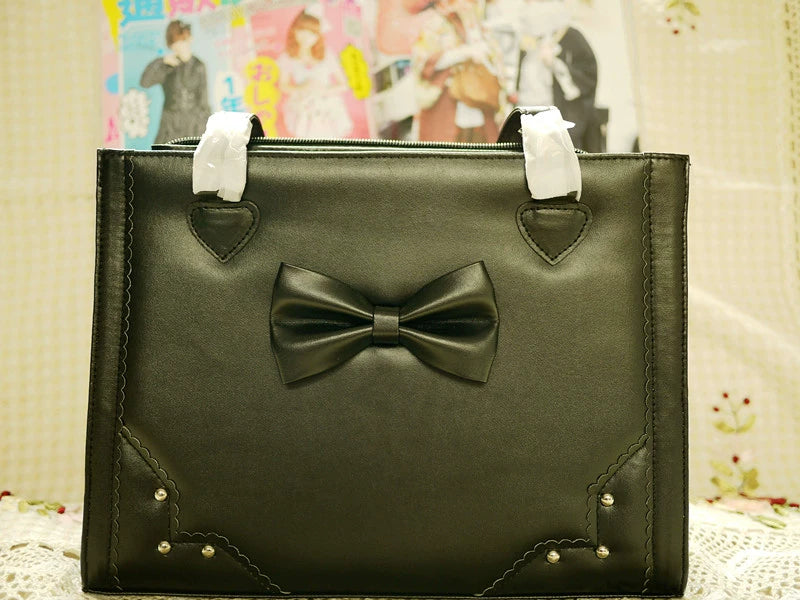 Loris - Solid Lolita Tote Bag With Large Capacity Customized Color Black
