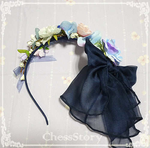 Chess Story~Peach Blossom and Snow~Sweet Lolita Flower KC/Hair Band cyan  