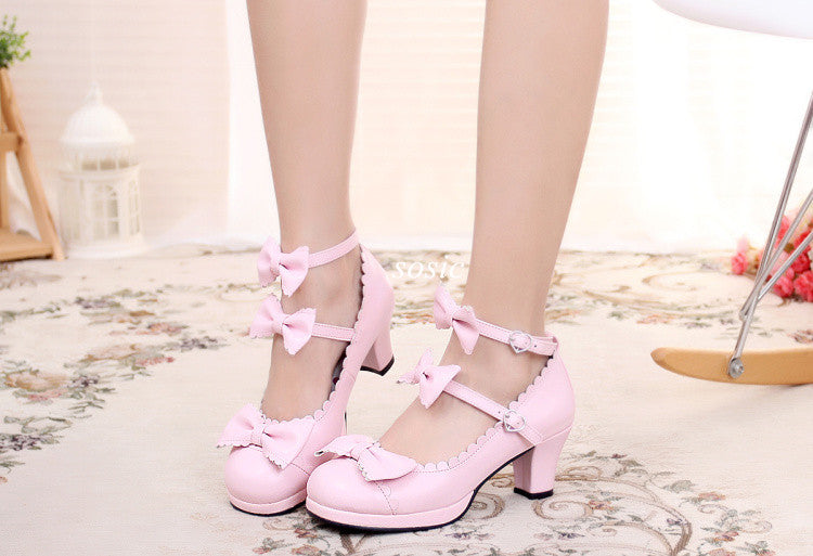 Sosic - Gott Melody - Round-head Bowtie Leather Lolita Shoes 33 light pink