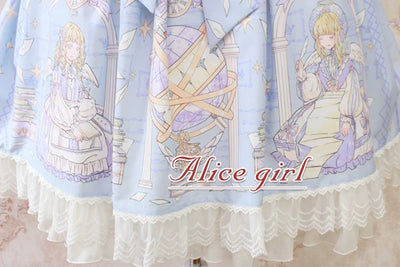 Alice Girl~Sweet Lolita OP Dress Angel Print Lace Ruffle Dress   