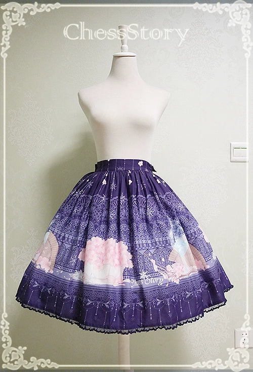 Chess Story~Peachblossom And Snow~Elegant Lolita Printed SK Dress M cyanotic 