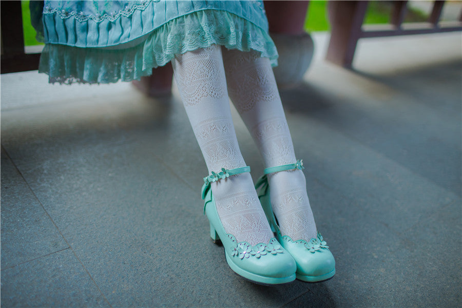 Sosic - Peony Petal - Original Petal Bow High Thick Sweet Lolita Small Leather Shoes
