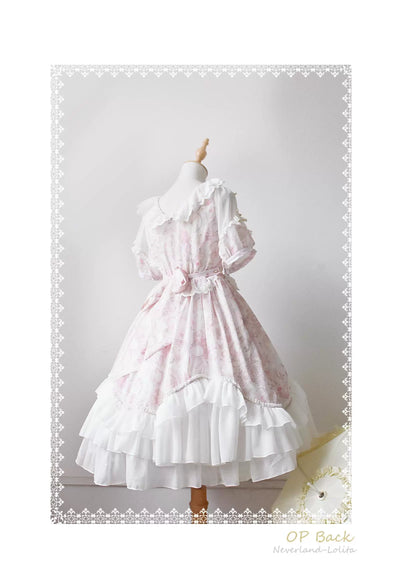 GalaxyCat~Antique Clock~Sweet Lolita OP Dress Lace Spliced Chiffon Dress S pink 