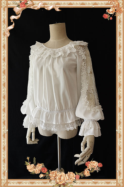 Infanta~Jenny Cookies~Classic Lolita Chiffon Blouse with Hollow-out Lace Shoulder