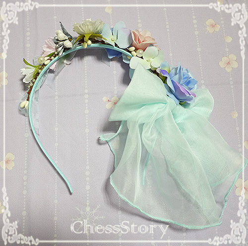 Chess Story~Peach Blossom and Snow~Sweet Lolita Flower KC/Hair Band light blue  