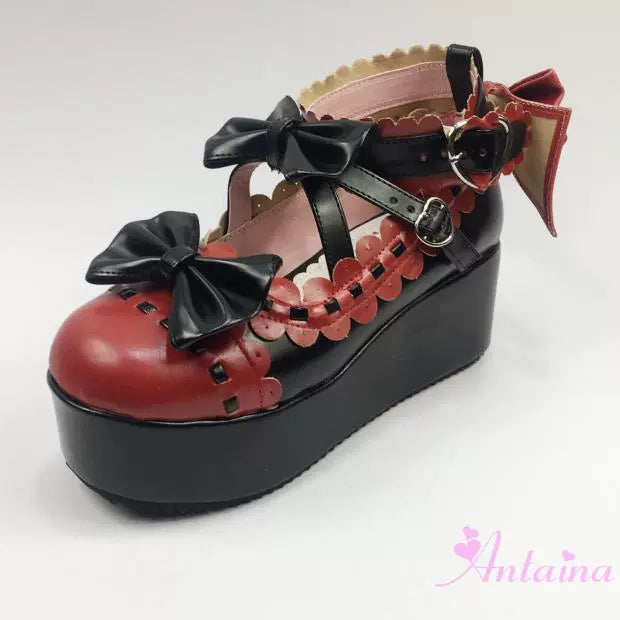 Antaina~Sweet Lolita Shoes Platform Shoes Multicolor 37 Burgundy black matte [Heel - 7cm back 4cm front] 