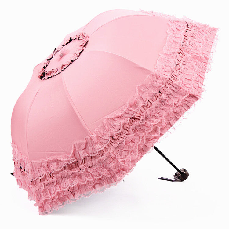 Qiteng~Daily Lolita Lace Princess Sunshade Parasol C version vinyl thickened peach pink  