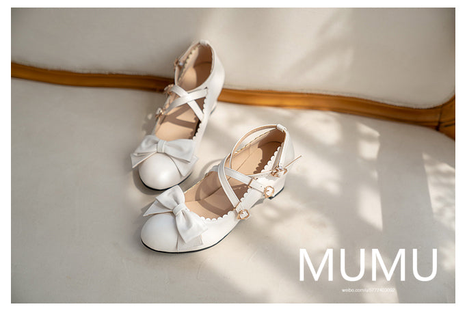 Mumu~Girls' Dinner~Sweet Lolita High-Heeled Bows Shoes Multicolors   