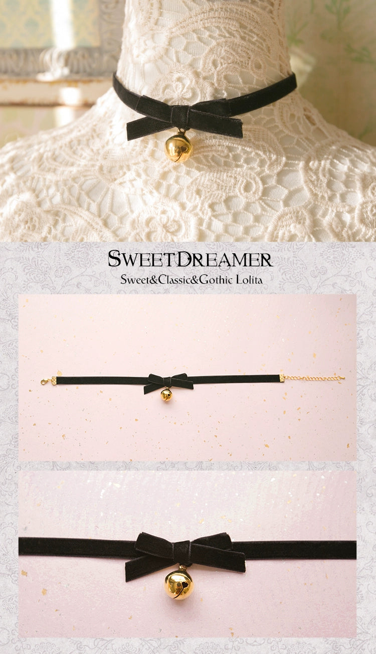 SweetDreamer~Little Prince Rose~Elegant Lolita Choker Velvet Rose Necklace Black bell  