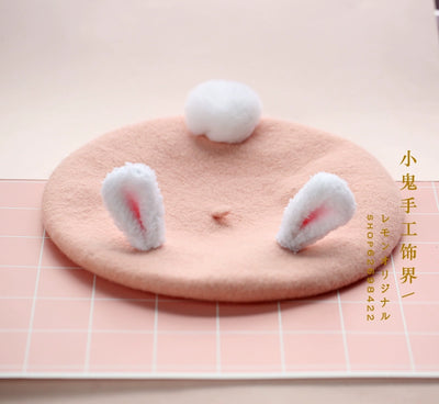 Xiaogui~Retro Lolita Christmas Deer Horn Beret Multicolors M pink rabbit ears 