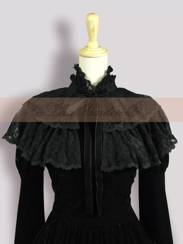 (BFM)Lace Garden~Black Lolita Coat Velvet Winter Lolita Short Jacket Shirt   